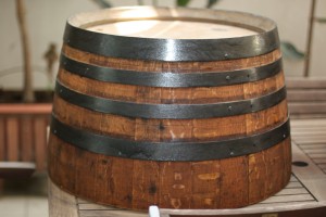 Planters oak barrels in Barcelona