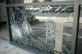 Broken laminated glass